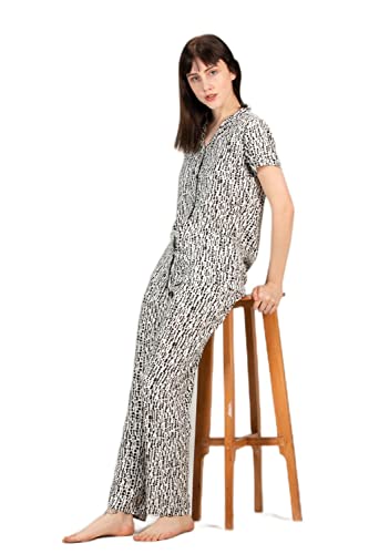 Image of Evolove Women's Polyester Half Sleeves Collared Night Suit Set /Top Pyjama Set Super Soft Comfortable (Nightsuit-Collar-HS-2)