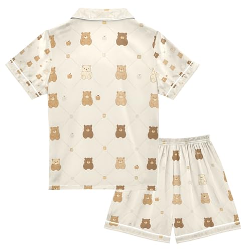 senya Pattern Bear Pattern Satin Summer Pajama Sets Silk Short Sleeve Button Down Sleepwear2