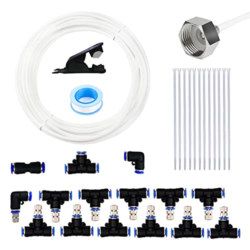 Misting Cooling System 50Ft(15M) Misting Line 12 Stainless Steel Mist Nozzles 1/4" Outdoor Cool Mister For Patio Garden Umbrellas Greenhouse Fan Trampoline Waterpark - White Pipe #TOP5