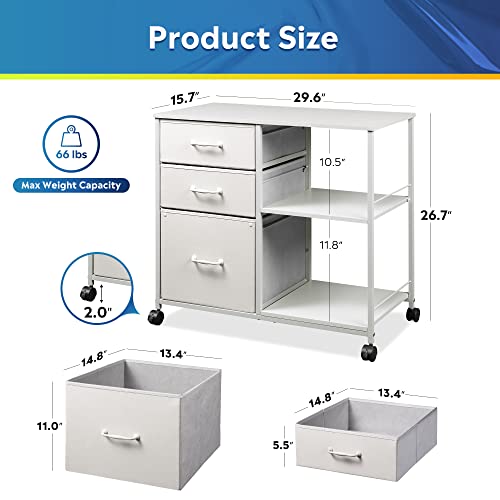 image for DEVAISE 3 Drawer Mobile File Cabinet, Rolling Printer Stand with Open 