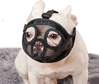 Lepark Short Snout Dog Muzzle Adjustable Mesh Bulldog Muzzle to Prevent Biting, Chewing and Barking(S,Black)