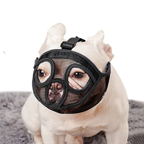 Lepark Short Snout Dog Muzzle Adjustable Mesh Bulldog Muzzle to Prevent Biting, Chewing and Barking(S,Black) 