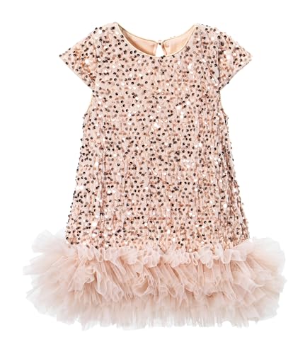 Happy Cherry Sequin Dress for Kid Girls A-Line Sleeveless Sparkly Gown Party Dresses with Faux Fur Trim