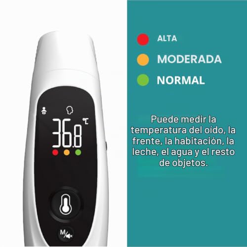 Miniatura 5 de SOLMIRA - Termómetro Infrarrojos FC-IR105, Sin Contacto, Medición en 1 Segundo, Preciso ±0.2°C, Modo Frente/Oído/Objetos, Memoria 35 Lecturas, Pilas y Bolsa Incluidas, Blanco