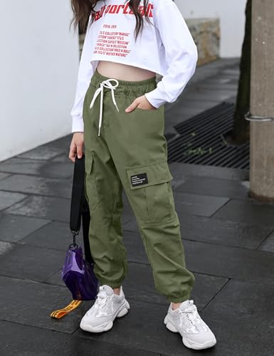 Image of Little Girls Cargo Pants Elastic Waist Cargo Jogger Pants with Pockets