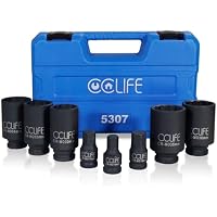 CCLIFE 8 piezas Juego de Llave de vaso 12 caras 1/2" Llaves de