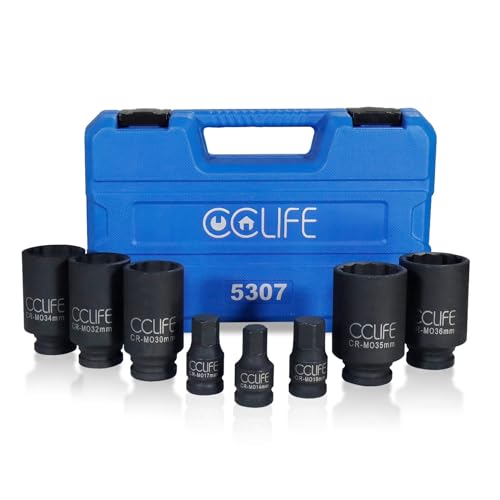 CCLIFE 8tlg 12-kant Kraft Schlagschrauber Antriebswellen Nuss 1/2 Zoll Steckschlüssel Satz Außen Vielzahn 30 32 34 35 36 mm