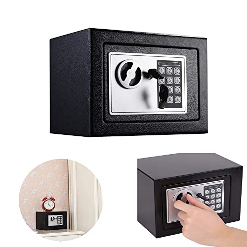 Coffre Fort avec Serrure Électronique, 4,6L Petit coffre-fort pour bureau à domicile, Coffre Fort Mural avec Code PIN et 2 Clés d'urgence, Fixations Murales et au sol, 170 × 230 × 170mm, noir