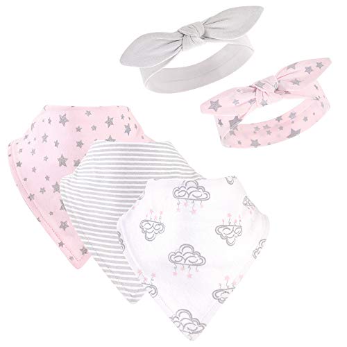 Hudson Baby Unisex Baby Cotton Bib and Headband Set, Cloud Mobile Pink, One Size