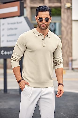 COOFANDY Camisa polo masculina de malha casual manga longa clássica camisa polo abotoada camisas de