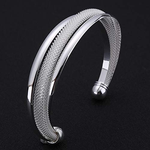 Trenro 925 Silver Plated Bangle Bracelet, Fashion Women Open Bracelet Jewelry Gift #TOP3