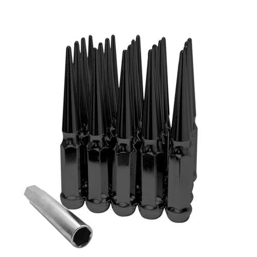 20 PCS Black Spike Lug Nuts 1/2"-20, Hunting Horse 6 Inch Conical Seat Closed End One Piece Design Wheel Lug Nuts