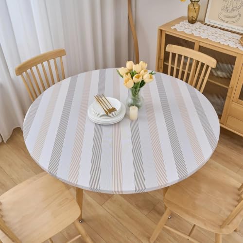 LIBERECOO Round Vinyl Fitted Tablecloth with Flannel Backing Elastic Edge Table Cover Waterproof Stain-Resistant Wipeable Tablecloths Fits 40-44 Inch Round Tables by LIBERECOO - Used condition - Image 8