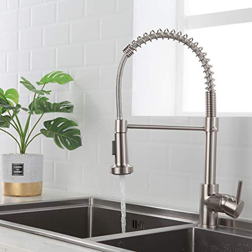 Morotel Spring Single Handle & Hole Swivel Vessel with Sprayer Kitchen Sink Faucet Brushed Nickel