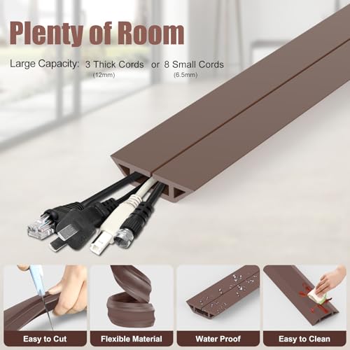 Image of Eapele 6.5 ft Floor Cord Cover Heavy Duty Cable Protector, Cord Covers for Wires on Floor, Floor Cable Cover Easy to Unroll Prevent Trip Hazard for Home Office or Outdoor Settings (Brown)
