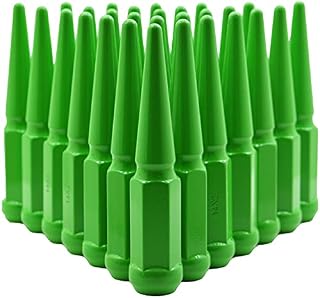 32 Pc Gloss Lime Green Spike Lug Nuts Powder Coated | Steel | 4.5" Tall | M14x1.5 Thread Pitch + 1 Key Works with Silverado Sierra 2500HD 3500HD H2 Duramax W/Aftermarket Wheels