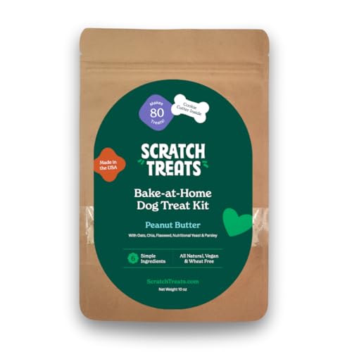 Scratch Treats Peanut Butter Bake-at-Home Vegan Dog Treat Kit, Makes up to 80 Dog Cookies, Made in The USA, 10oz