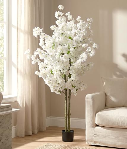 Arnusa Plante Artificielle Cerisier en Fleurs, Cerisier, Plante Artificielle, Arbre Artificiel, Fleur de Cerisier, Plante d'intérieur (Blanc, 160 cm)