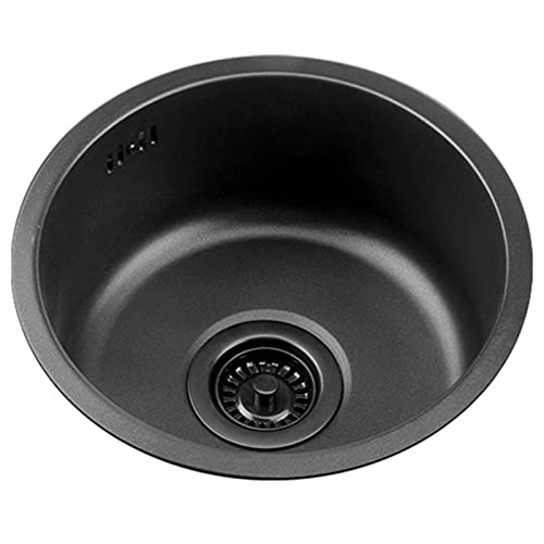 ANSNOW Fregadero redondo de acero inoxidable para bar, balcón, mini cocina, baño, 35 cm, color negro