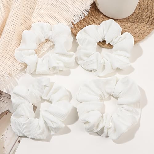 Image of Soft Scrunchies for Women - No Crease, No Damage Hair Ties for Thick or Thin Hair in White - Ponytail Holders, 5-Pack