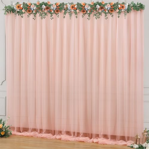 10x10ft Peach Tulle Backdrop Curtain for Parites, Sheer Backdrop Curtains for Wedding Baby Shower Birthday Party Photo Shoot Decorations by PARTISKY - Used condition - US$14.54