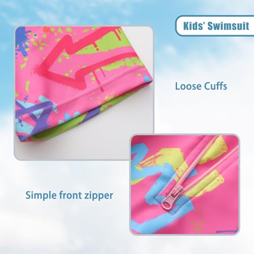 Image of Girls One Piece Rash Guard Swimsuits for Kids Girls Short Sleeve Bathing Suits with Front Zipper Swimwear 3-16 Years