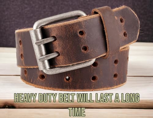 F&L CLASSIC Leather Work Belt, Heavy Duty Double Prong full grain Leather Belts for Men 1 1/2", Mens Casual Belts for Jeans2