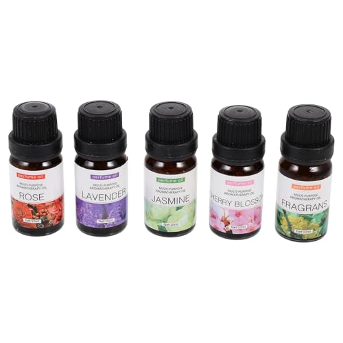 AMUSLESUR Aceites Esenciales Aromáticos 10 Ml 5 Pcs Set Agua Soluble para Difusor Humidificador Masaje Aromaterapia Lavanda Cereza Jazmín Rosa Uso en Hogar Spa