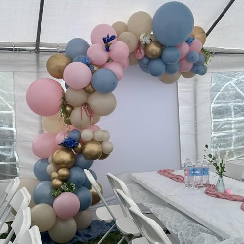 Image of Gender Reveal Balloons, 60 Pcs 12 Inch Dusty Pink Blue Balloons, Chrome Gold Sand White Balloon for Boho Neutral Gender Reveal Baby Shower Birthday Boy or Girl Bridal Bear Theme Party Decorations
