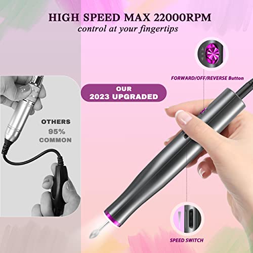Nail Drills For Acrylic Nails - Electric Nail File With Led Light- Usb Portable Acrylic Nail Kit For Gel Nails, Manicure Pedicure With 11 Nail Drill Bits & 36 Sanding Bands (Non-Cordless, Gray) #TOP1