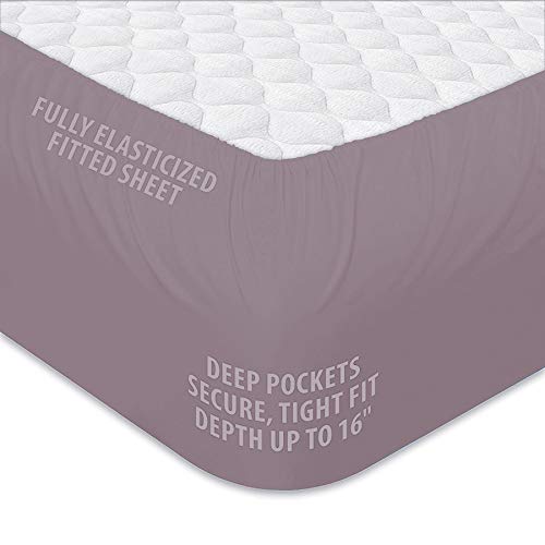 Renauraa 500 Thread Count 100% American Supima Long Staple Cotton Sheet Set, 4 Pc Set, Sateen Weave, Damask Stripe Sheet, Amazon, Fits Upto 16" Deep Pocket (Purple Ash, Queen) #TOP4
