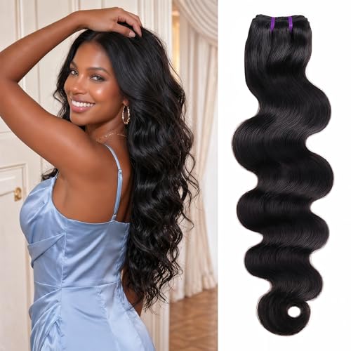 VVIG 16A Raw Human Hair Bundles Body Wave Human Hair Extensions 100% Brazilian Bundles Human Hair Body Wave Unprocessed Virgin Soft Bouncy Curls Double Weft Thick and Bouncy (Natural Black)