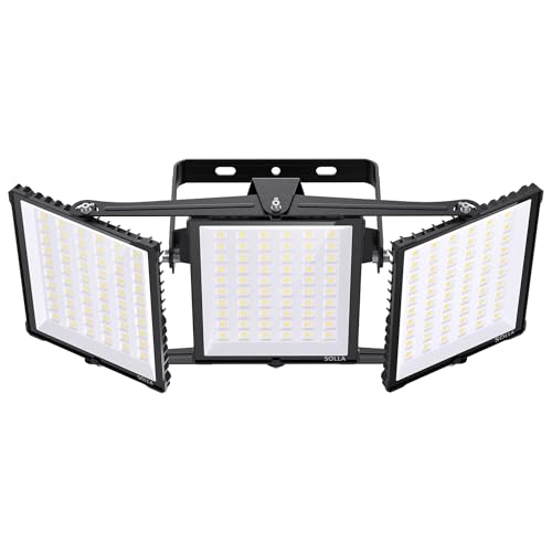 SOLLA 600W 2025 Plus Neue Aufrüstung LED Außenflutlicht, 60000LM 6000K Tageslichtweiß IP66 Wasserdicht, Stadionbeleuchtung, 3 Köpfe Verstellbares Außen-Sicherheitsbeleuchtung für Höfe, Terrassen