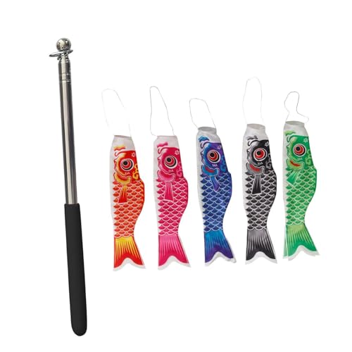 IEUDNS 5Pcs 28 Inch Japanese Carp Flags Koinobori Hanging Fish Flag Banner, Japanese Carp Windsock Streamer for Outside Window Lawn Patio Garden for Japan Children Day Home Yard Decor