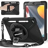 BRAECNstock Case for Apple iPad 9th/ 8th/ 7th Generation 10.2' 2021/2020/2019, Shockproof Protective iPad 10.2 inch Case Kids with Screen Protector, Pencil Holder, Rotating Hand Strap & Stand, Black