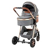Prokoke Trio, wózek dziecięcy Trio, wózek dziecięcy z dwoma odwracalnymi sposobami pchania, wózek 3 w 1 ze stopu aluminium z ramą, trójkąt ze składaną konstrukcją jednym kliknięciem (225 szary)