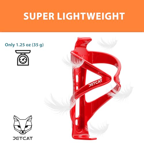 JETCAT Bike Water Bottle Holder &ndash; Bike Cup Holder & Bike Water Bottle Cage for Bicycle, MTB, Mountain, Gravel, Road, eBike | Adult/Kids, Carbon Fiber Biking Accessories Red