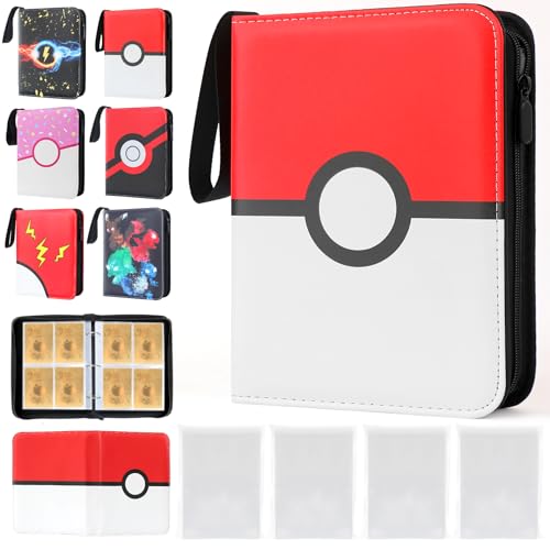 DBPBToU Classeur Carte pour 400 Cartes avec 400 Pochettes, Album Carte pour Poke V, Vmax, TAG TEAM, EX, GX, MTG, TCG, Protection Carte, Cahier en Cuir PU imperméable (Cercle)