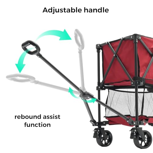 SUNNYFEEL Lightweight 47''L Double Decker Wagon for Sport, 270L Collapsible Wagon Cart,331lbs Collapsible Outdoor Utility Wagon Cart for Shopping Garden Camping,Red-Lightweight by SUNNYFEEL - Image 4