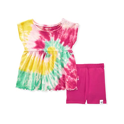 Burt's Bees Baby Baby Girl's Top and Pant Set, Tunic and Leggings Bundle, 100% Organic Cotton, Summer Swirl, 0-3 Months