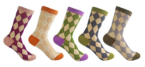 PreSox Calcetines brillantes de cristal con panel bordado de encaje transparente transparente para mujer, paquete de 5