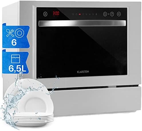 Klarstein Amazonia 6 Table Dishwasher - Class F , 1380 W , 6 Place Settings , 7 Adjustable Programs , 49 dB , Energy Efficient Design , Low Noise Level , Includes Cutlery Basket Extra Support and AquasKlarstein Amazonia 6 Table Dishwasher - Class A+ , W