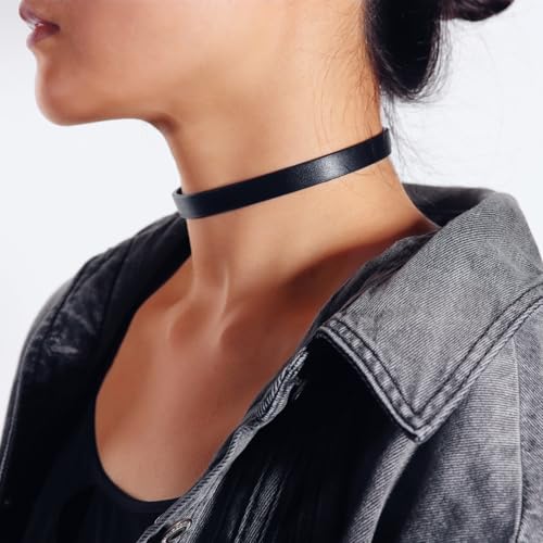 Black Choker Necklace for Women, Pu Leather Choker, Goth Collar Necklace Adjustable 12.2"-16.0", Punk Gothic Jewelry (Simple)2