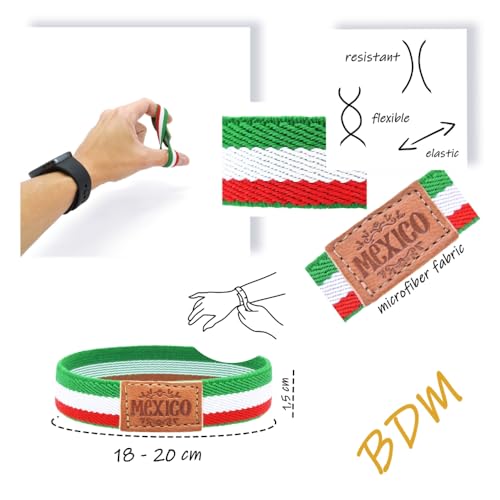 BDM Mexican Flag Bracelet, Elastic Mexican Bracelet, Engraved Leather, Size for Men and Women2