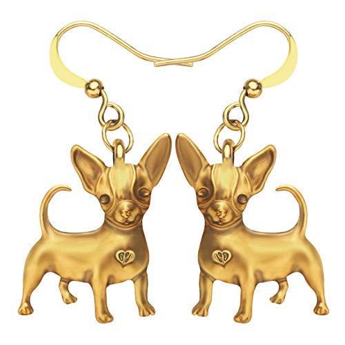 Duowei Cute Zinc Alloy Chihuahua Dog Earrings For Women Girls Teens Pet Dangle Vintage Jewelry Gift (Gold Pladted Chihuahua) #TOP13