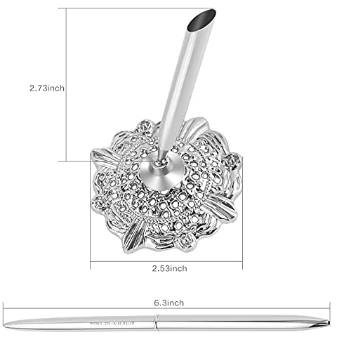 Rutich Hollow Round Pen Holder Signing Pen Set For Wedding Bridal Engagement Valentine's Day Favors,Silver 2 Pcs… #TOP1