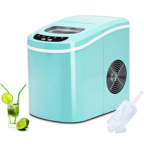 RELAX4LIFE Máquina de Hielo para Casa con Pala y Cesta de Hielo, Máquina de Hielo con 2 Tamaños de Cubitos de Hielo para Hogar y Oficina, 12kg/24h, 9 Cubitos en 6-13min, Depósito 2,2L (Verde)