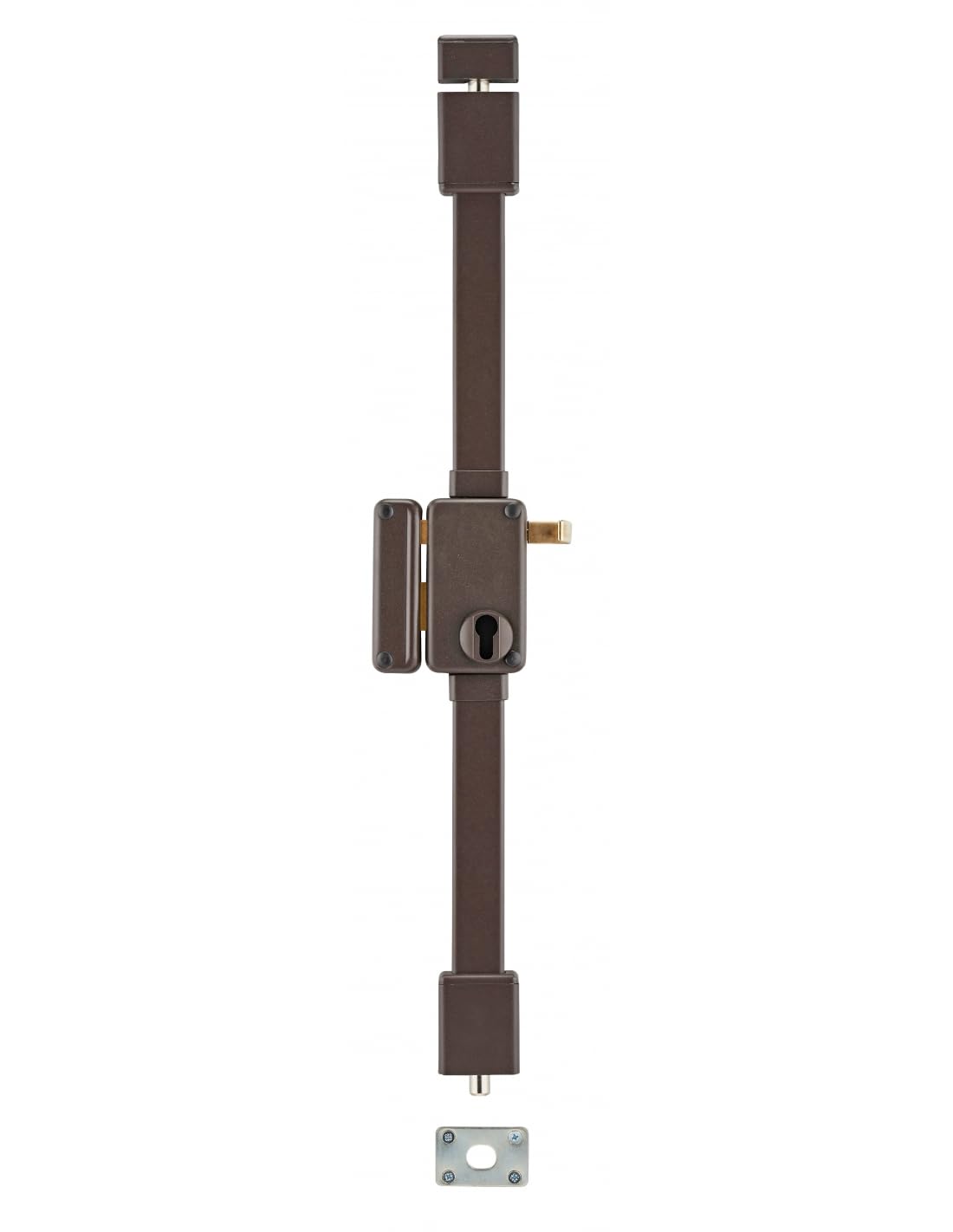 THIRARD - Boitier de Serrure en Applique Beluga à Tirage - Pour Porte d'Entrée - Gauche - 3 Points - Axe 45 mm - Marron - Acier - Mécanisme 8 Goupilles - Poignée Double