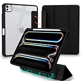 MS factory iPad Pro 11インチ M5 M4 (2025/2024) 用 ケース 液晶カバー 取り外し可能 背面透明 ペン収納 カバー Pro 11 耐衝撃 背面 軽量 ブラック 黒 IPDP11m4-S-DET-BK