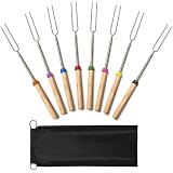 Jtshy Marshmallow Roasting Sticks,Marshmallow Sticks Kit Extending Roaster 32 Inch Set of 8 Telescoping Stainless Steel. Smores Skewers & Hot Dog Forks Kids Camping Campfire Fire Pit Accessories.